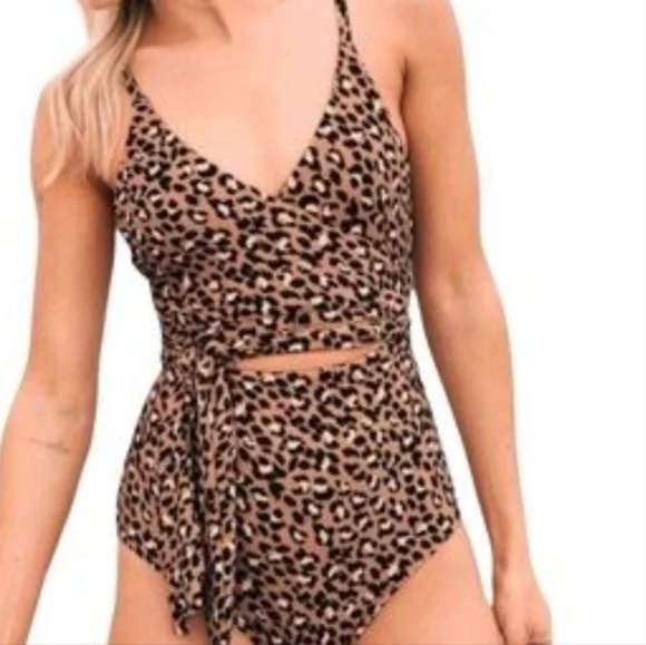 Aerie Leopard Print 1 Piece Wrap Bathing Swim Suit NWT Size M - Picture 7 of 11